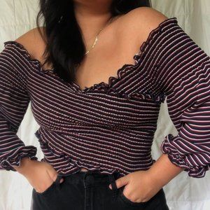 Stripped Criss Cross Cropped Top